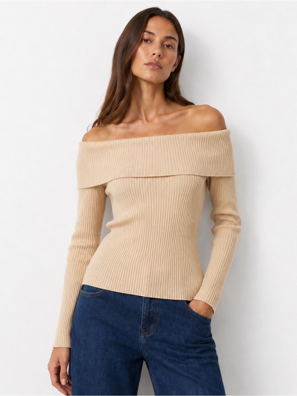 NWT Brunette the Label Off the Shoulder Ribbed Top